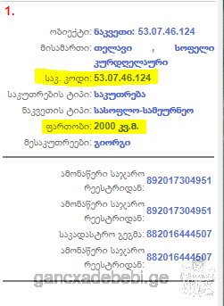 iyideba sasoflo sameurneo miwis nakveTi 2000 kv.m.