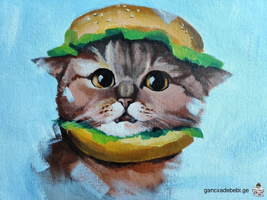 Картина акрилом на картоне «Catsburger”