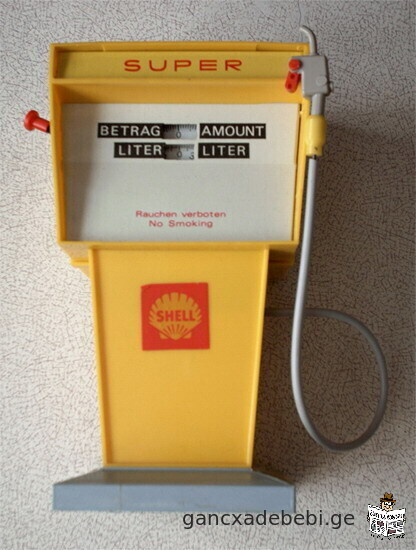 German mechanical toy Super Petrol Tank-Box SHELL with Amount (Betrag) and Liter counter for sale