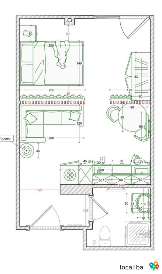 A vendre Studio avec balcon sur la rue agmashenebeli à Batoumi (Géorgie)