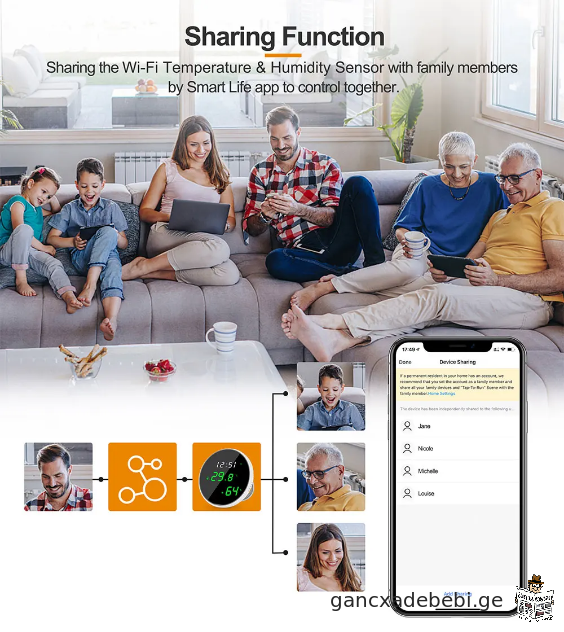 Tuya WiFi temperaturis tenianobis sensori, Wkviani Sida higirometri Termometri, LCD ekranis