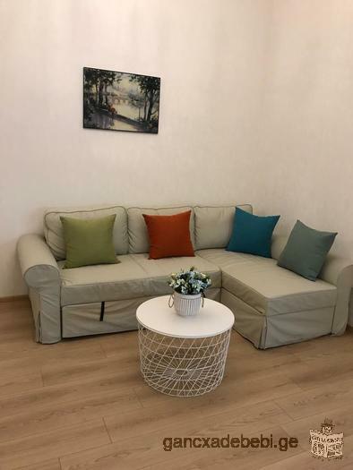 A newly refurbished two-room apartment is available for rent in a newly constructed apartment block.