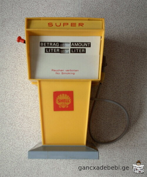German mechanical toy Super Petrol Tank-Box SHELL with Amount (Betrag) and Liter counter for sale