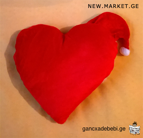 New decorative soft toy pillow in the form of Santa Claus Ded Moroz and red heart in red colour