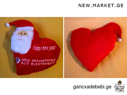 New decorative soft toy pillow in the form of Santa Claus Ded Moroz and red heart in red colour