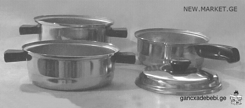 New kitchen pan set of pots from stainless steel high quality Made in USSR Soviet Union / SU