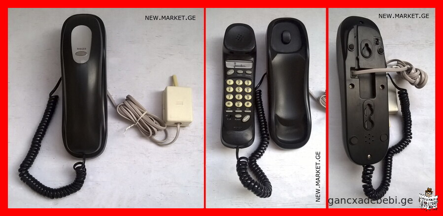 Original landline telephone push button telephone phone black colour black color