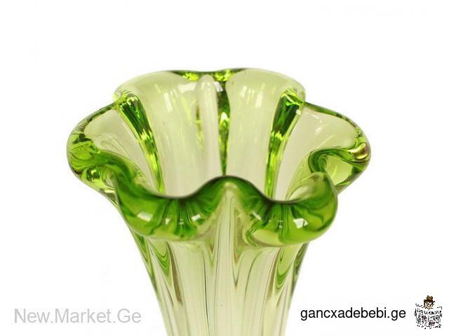 Vase for flowers from green glass Green fantasy Livanu stikls Made in Latvia