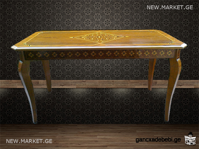 Vintage coffee table "Lotos" ("Lotus") - handmade, solid wood, ornamental incrustation, vintage
