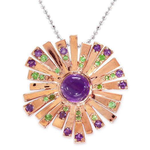 Women’s Pink Gold Plated 925 Sterling Silver Pendant with Amethyst and Tsavorite