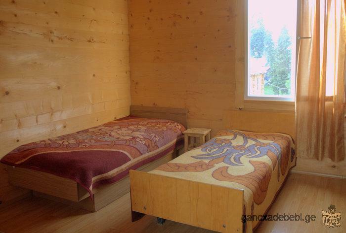 Wooden cabin in alpine Beshumi with 3-times meal only 13$ per person