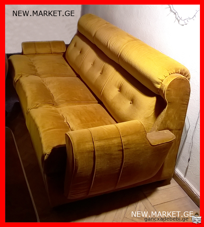 Yugoslavian upholstered furniture set triple: sofa, two (2) armchairs, magazine table coffee table