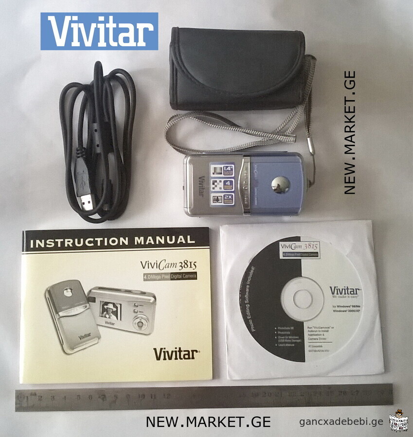 high quality original compact photo camera Vivitar Digital Still Camera ViviCam 3815 USB cable case