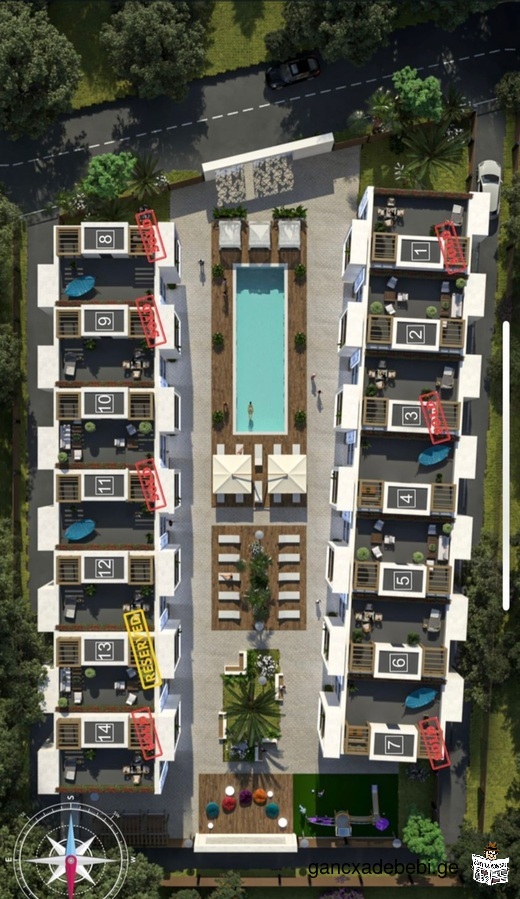 Batumi, maison de ville à vendre, 210 m2, clé en main, zone clôturée, sécurité, piscine chauffée