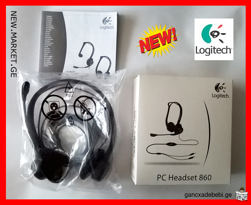 ახალი ყურსასმენები მიკროფონით Original Logitech PC Headset 860 PC headset headphones with microphone