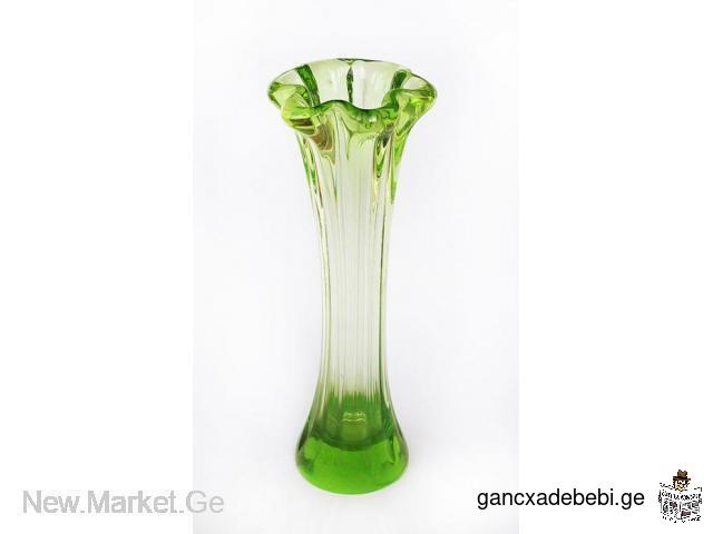 ყვავილების ვაზა მწვანე შუშის მწვანე ფანტაზია Зеленая Фантазия Livanu stikls Made in Latvia