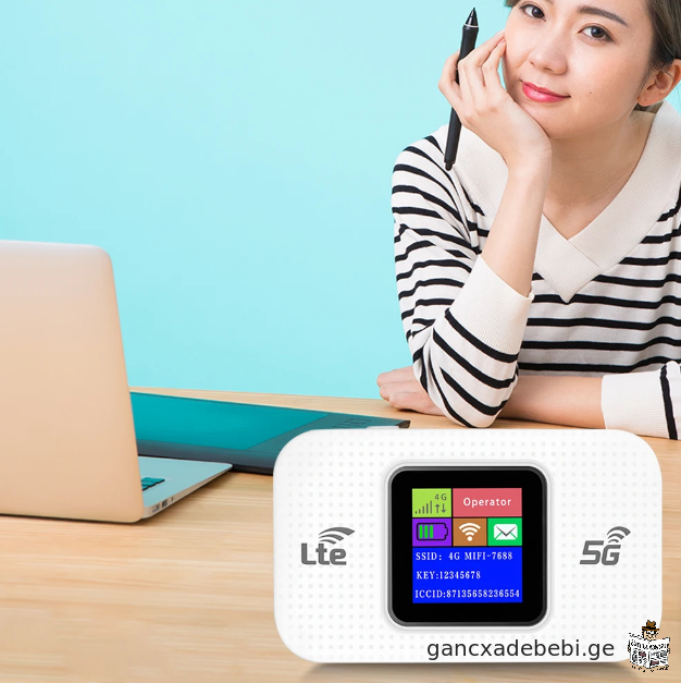 4G LTE სიმ ბარათიანი Wifi როუტერი აკუმლატორით, დატენვადი.