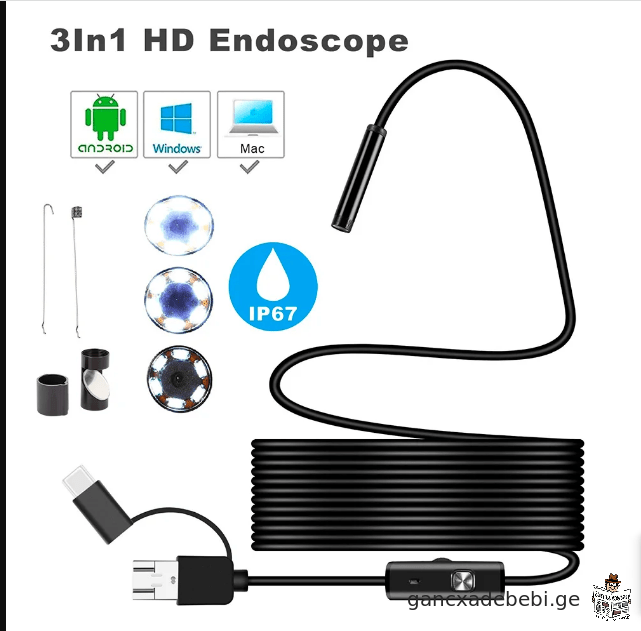 7 mm androidis endoskopis kamera 3 IN1 mikro USB tipis C boreskopi wyalgaumtari