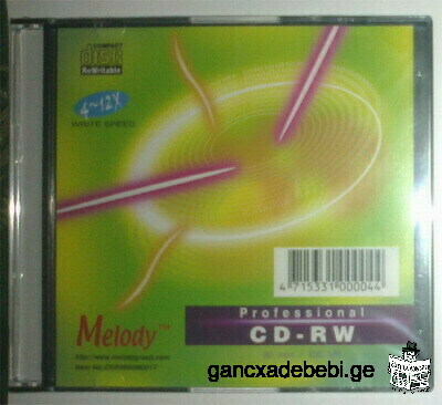 Melody Professional 4x-12x CD-RW diskebi 700MB in slim case, axali / uxmari / carieli
