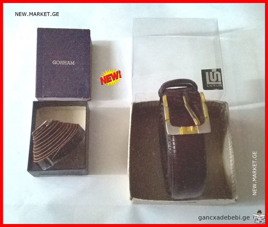 Оригинальный кожаный ремень Gorham Luxus original leather belt винтаж новые в фирменной упаковке