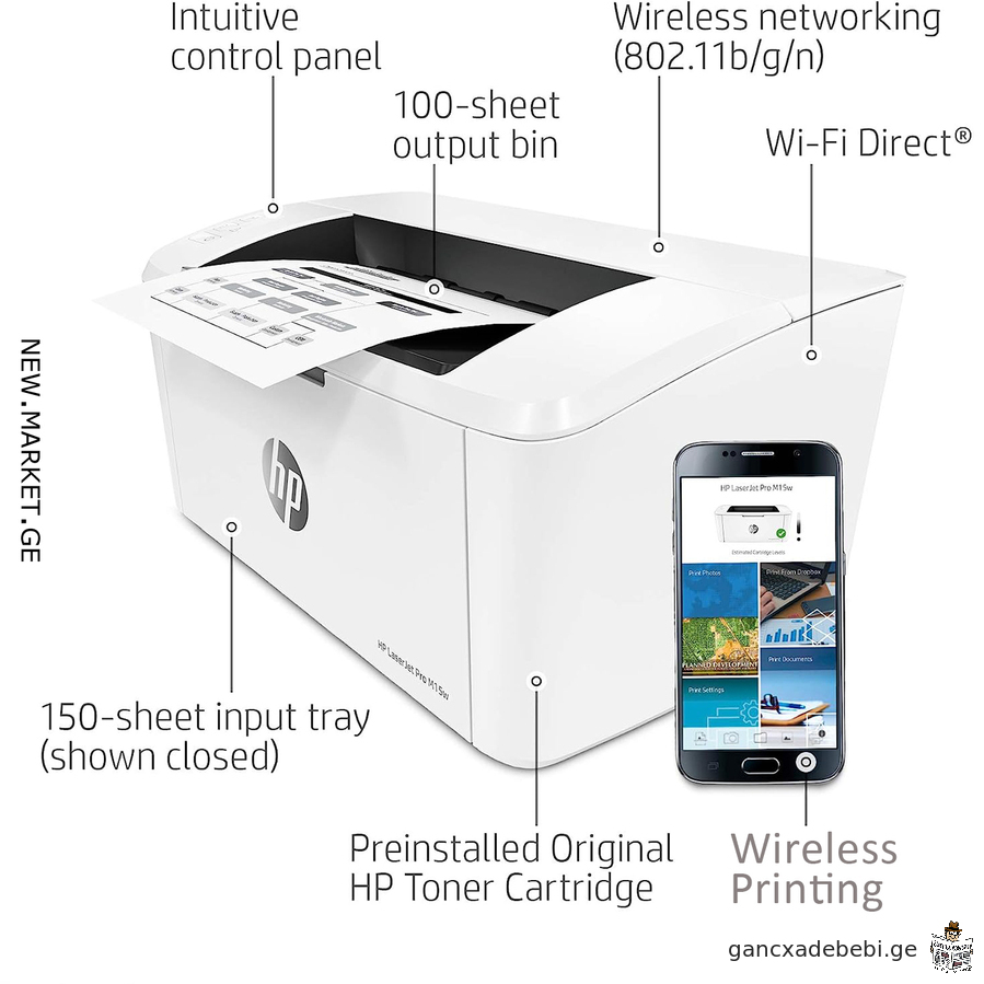 профессиональный беспроводной принтер HP LaserJet Pro M15w Wireless printer картридж HP 44A CF244A